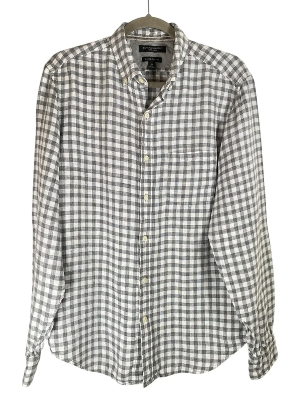 BANANA REPUBLIC Men’s Camden Fit Linen Gingham Check Button Down Shirt M